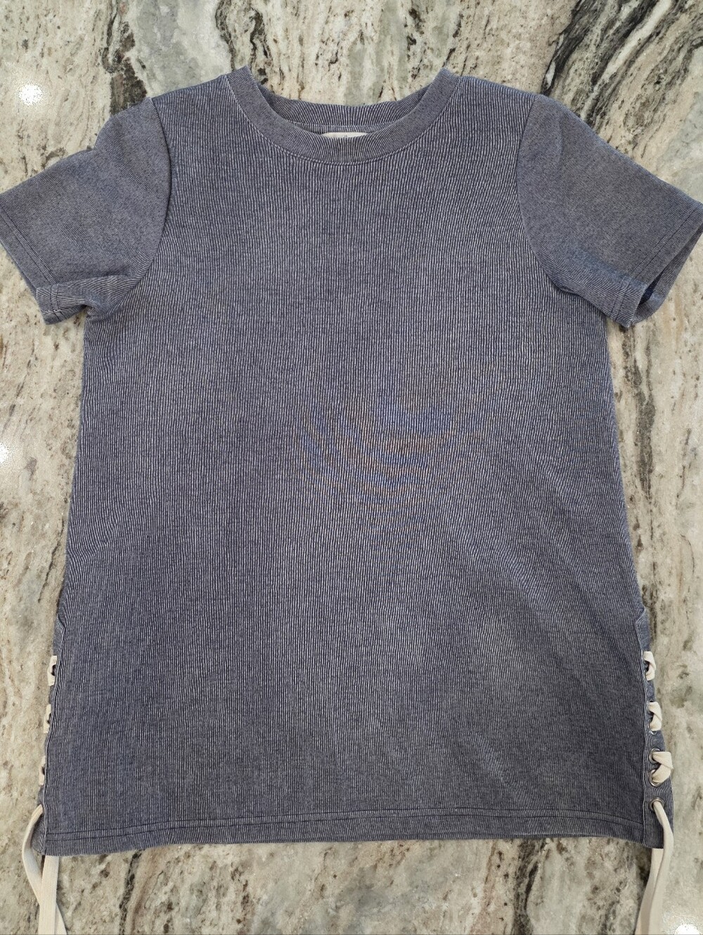L.L. Bean Signature Navy Blue Side-Lace Up Short Sleeve Knit Top Women's Size S